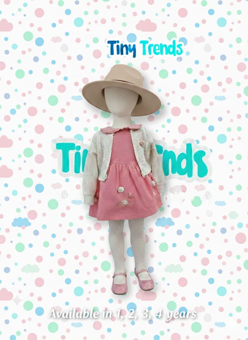 Petal Pink 3D Floral Dress & Knit Jacket Set