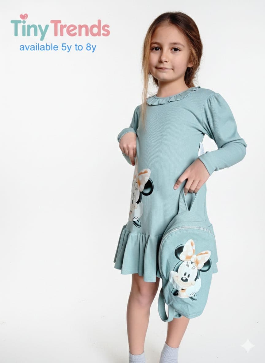 Playful Sage Ribbed Dress & Mini Backpack Set
